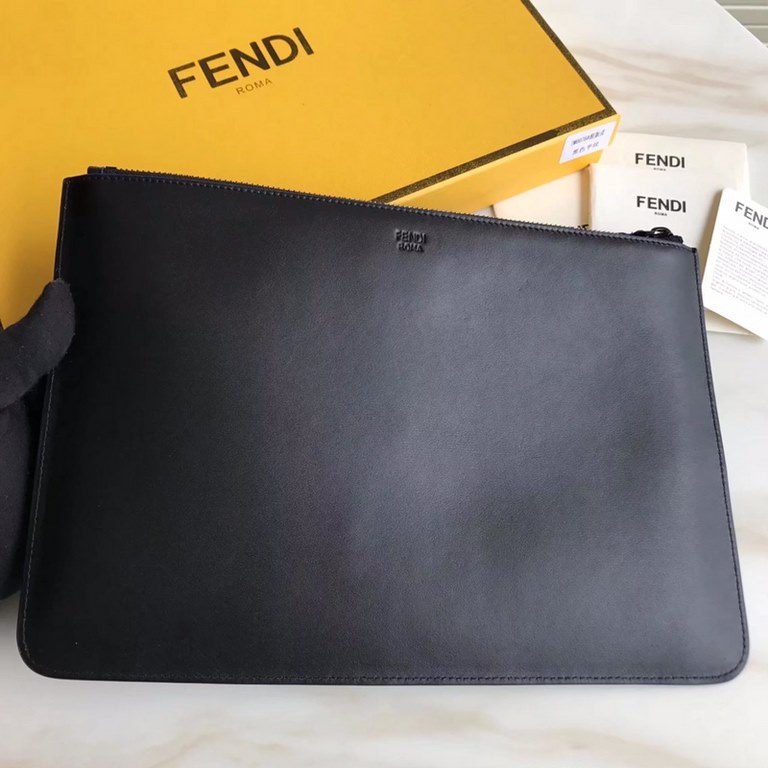 Thin clutch bag in calfskin leather with embossed multicolored appliquéd Breathless emoji, zipper closure, microfiber lining and F logo on the back. 30cm.