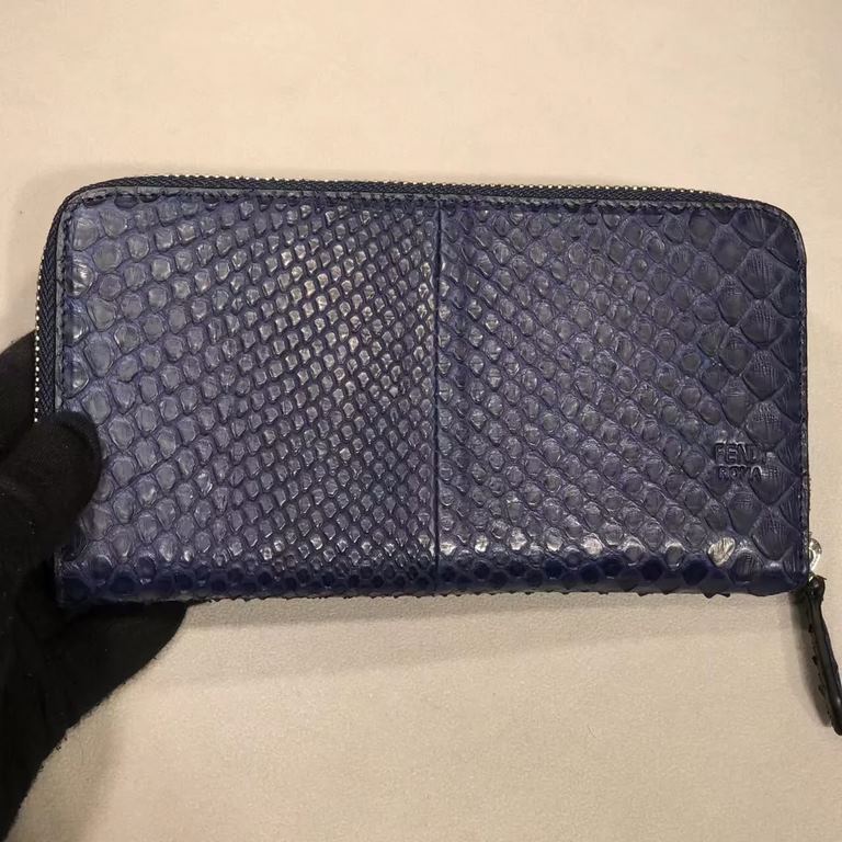 Blue Snake Snakeskin CRAYONS wrap-around zippered wallet with crotch-access compartment, zippered pocket, 8 card slots and 1 flat flap pocket.19cm