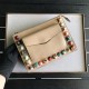 Apricot #Small South African small   cowhide multi-functional cross-body bag, decorated with rainbow rivets, goddesses love the first choice of models. 24cm.