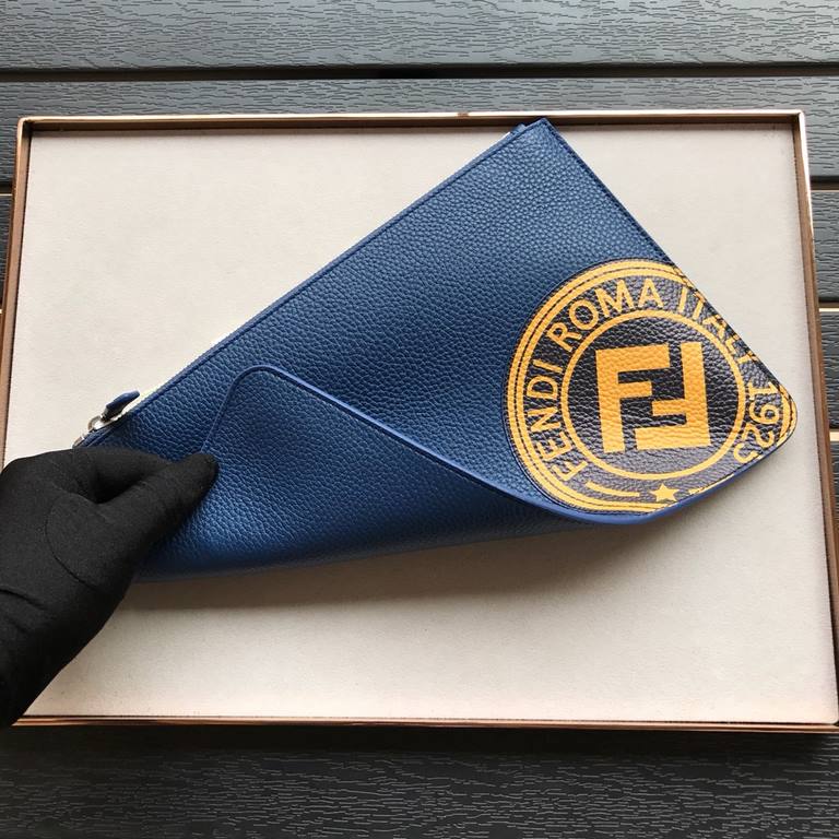 Cool [Delight] Soft Feel Leather Envelope Clutch #3D Silkscreen Double F Logo, Minimalist Style. 30-20cm