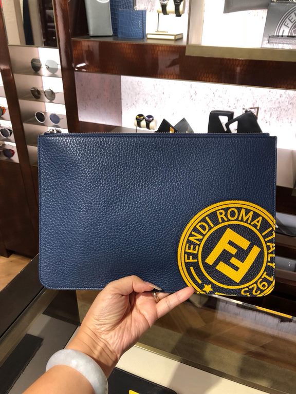 Cool [Delight] Soft Feel Leather Envelope Clutch #3D Silkscreen Double F Logo, Minimalist Style. 30-20cm