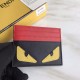 Upgraded Little Monster Card Case BlackRed Soft grain leather card holder with center compartment and 6 card slots. 10cm.