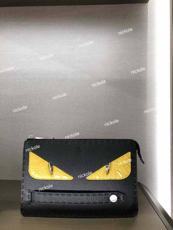 Small Monster Clutch Bag, South African Logo Leather with Crocodile Print Yellow BAG BUGS Eye Pattern Inlay Embellishment, Three Internal Compartments with Eight Card Slots, Lightweight and Practical 24cm