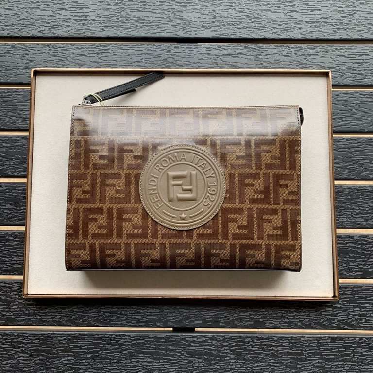 F family brown F rectangular waterproof material handbag, zipper opening design, no compartment inside six card positions, large enough capacity! 27  20  4cm