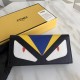 Silkscreen Fine long wallet with color blocked BAG BUGS eye pattern inlay decoration, lining with 13 card slots, 1 spacious crotch catching compartment, flat flap pockets and zipper pockets, heat embossed F logo. 19cm