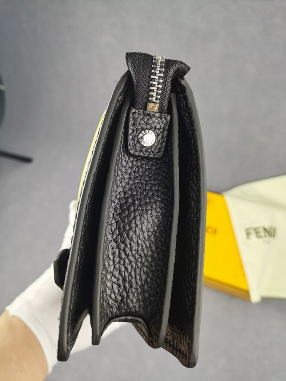 Brand FENDI FendiModel No. Yellow F Clutch Bag for MenItem No. 768568Color black   egg yolkMaterial first layer imported litchi grain cowhide leatherSize 23155F family Fendi clutch bag in calf leather with metallic BAG B