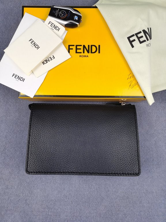 Brand FENDI FendiModel No. Yellow F Clutch Bag for MenItem No. 768568Color black   egg yolkMaterial first layer imported litchi grain cowhide leatherSize 23155F family Fendi clutch bag in calf leather with metallic BAG B