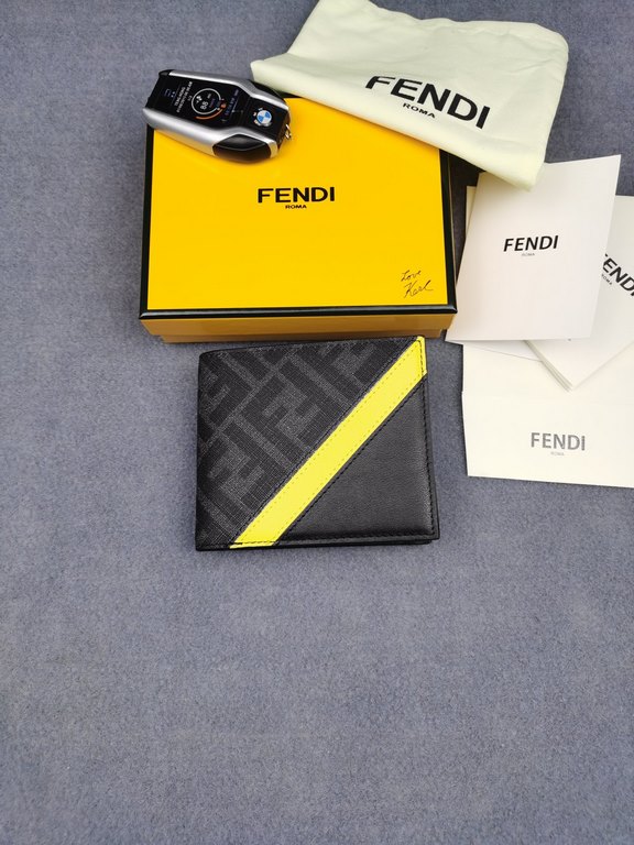 Brand FENDIStyle PVC yellow clipItem No. 968568Color GreySize 129.52Material Imported head layer Napa cowhide   double letters PVC, black sheepskin lining, delicate feelFENDI short clip wallet Introduction 20 years of sp