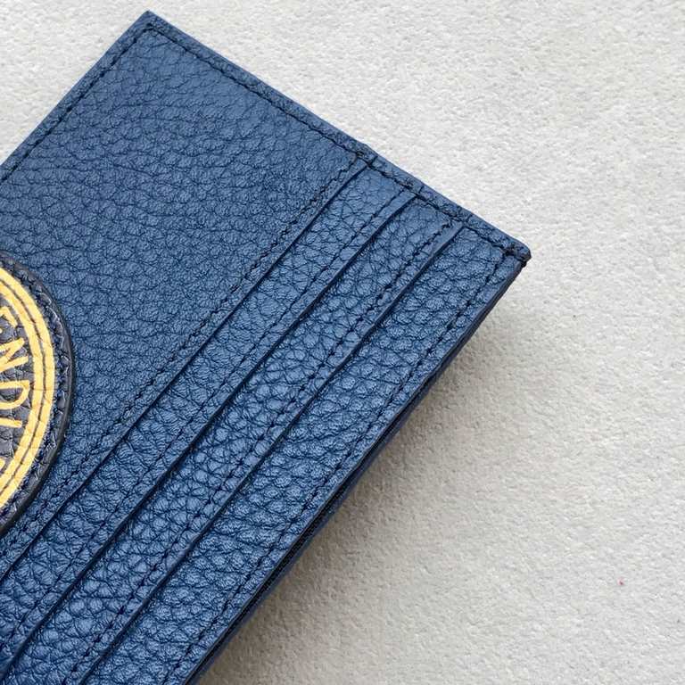 Silkscreen blue Litchi grain leather card case, Logo silkscreen, six card spaces. (Box gift bag)