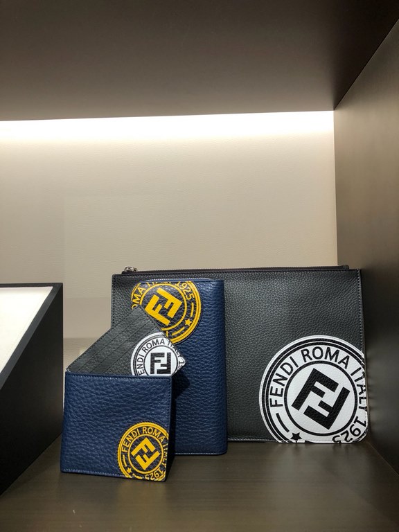 Cool [Delightful] Soft Feel Leather Envelope Clutch Gray #3D Silkscreen Double F Logo, Minimalist Style. 30-20cm