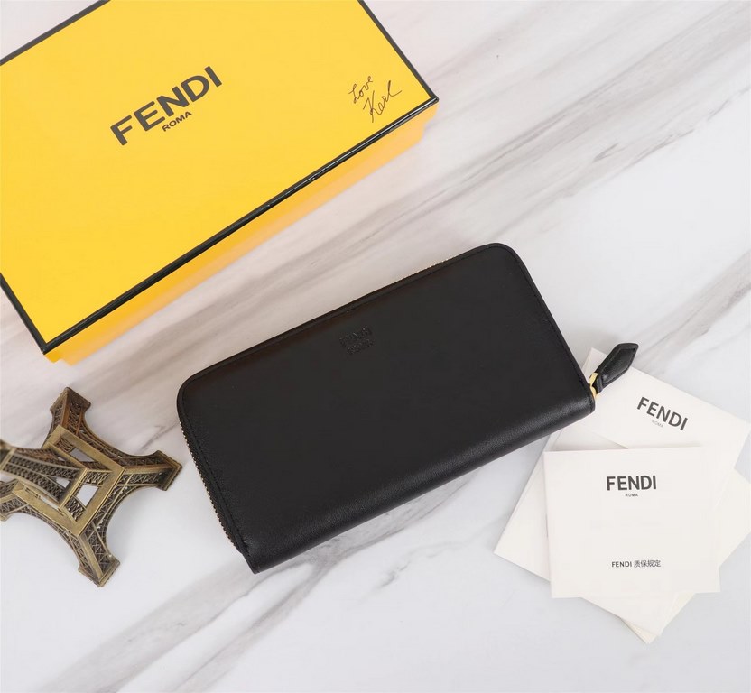 Brand FENDIStyle Single Pull with Gold Iron PieceItem No. 868568Color black golden ironSize 19.510.53Material imported head layer nappa cowhide on the surface, black sheepskin lining, delicate feelFENDI zipper wallet Int