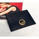 FENDI calf leather flat card holder, chic new F logo done in metal pattern, center compartment and 6 card slots. (Box gift bag)Model No. 0173