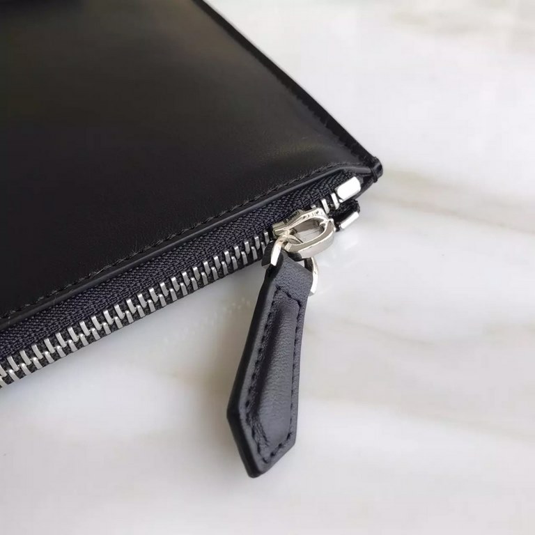 Thin black calf leather clutch bag with embossed multicolored inlays and metal details in the shape of BAG BUGS eyes, zipper closure and engraved logo on the back. 30cm.