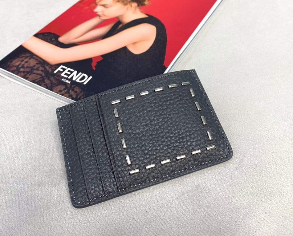 FENDI Card Case 0199 , studded on both sides, holds 3 cards on one side and one card across. (Box gift bag)