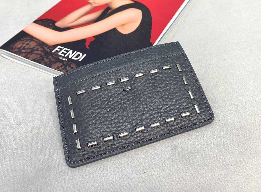 FENDI Card Case 0199 , studded on both sides, holds 3 cards on one side and one card across. (Box gift bag)