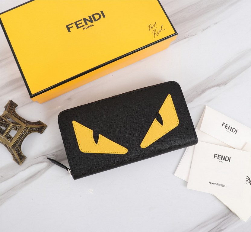 Brand FENDIStyle Cross-hatch yellow single-pullItem No. 868568Color black   egg yolkSize 19.510.53Material imported cross grain cowhide leather, red microfiber lining, delicate feelFENDI zipper wallet Introduction the la