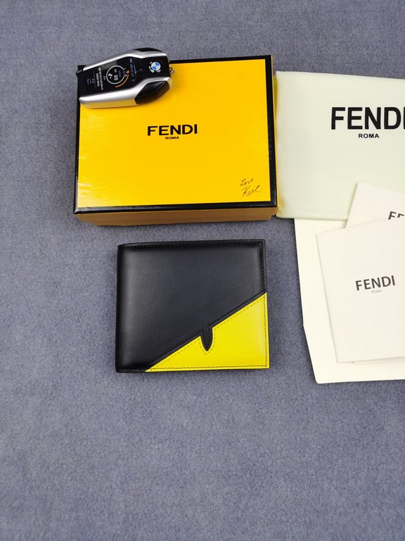 Brand FENDIStyle Yellow clipItem No. 968568Color black   lemon yellowSize 129.52Material large surface with imported first layer of Napa cowhide, lining with yellow sheepskin, feel delicateFENDI short clip wallet Introdu