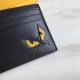 Upgraded Little Monster Card Holder, Matte Spanish   Calfskin Six-Clip Card Holder, Carbon Gray and Yellow Design Inspired by BAG BUGS Eye Pattern.