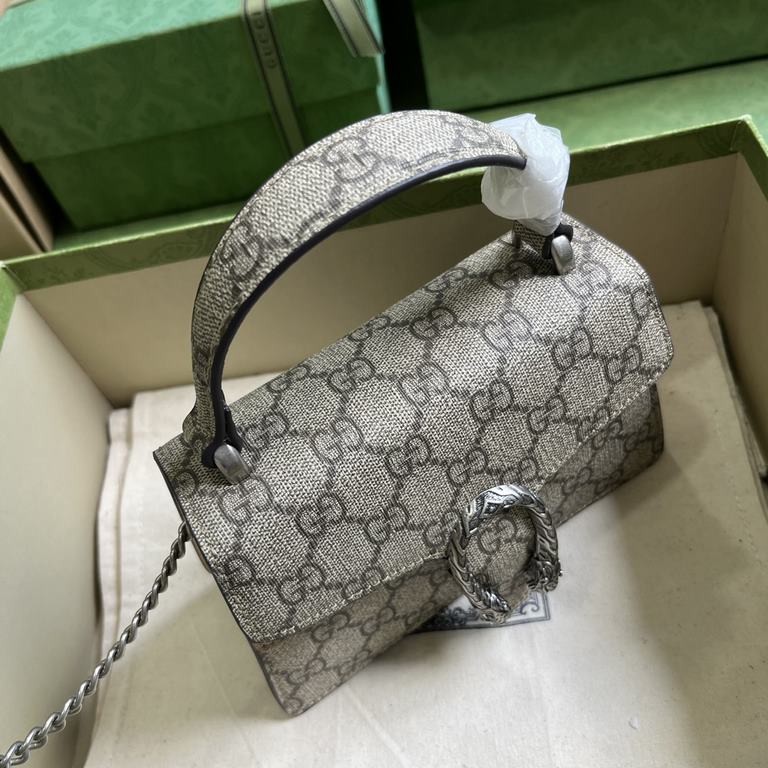 .   Comes with a full set of original green box packaging  Dionysus Collection Mini Tote Bag. This miniature Dionysus bag from the Early Fall 2023 collection is crafted from beige and ebony GG Supreme canvas and features