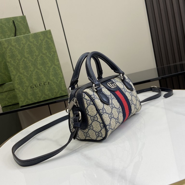 .   With full set of original green box packaging   [New] Ophidia Collection Mini Handbag. This Boston mini handbag is a dazzling addition to the Ophidia collection. Crafted in beige and blue GG Supreme canvas, it featur