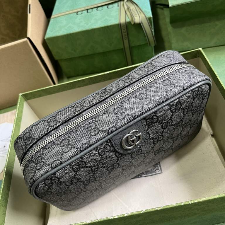 .   Packaged in the original green box   Ophidia GG Toiletry Bag. The Ophidia collection is an eye-catching fusion of Gucci's heritage and modern design. This men's toiletry bag combines double G accessories and GG Supre