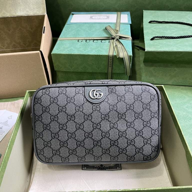 .   Packaged in the original green box   Ophidia GG Toiletry Bag. The Ophidia collection is an eye-catching fusion of Gucci's heritage and modern design. This men's toiletry bag combines double G accessories and GG Supre