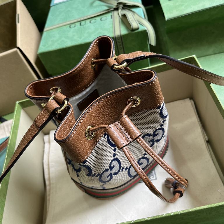 .   With full original green box packaging  Ophidia Series Super Double G Mini Bucket Bag. Ophidia's Super Double G canvas comes in a timeless brown and camel color combination that reflects the history of the material. 