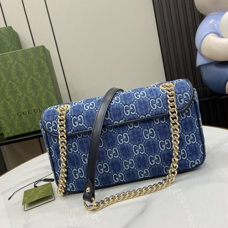 .   With full set of original green box packaging   [New] GG Marmont Collection Denim Small Shoulder Bag. This piece is from the Gucci Lido collection, inspired by the summer flavor and beach clubs of the Italian coast. 