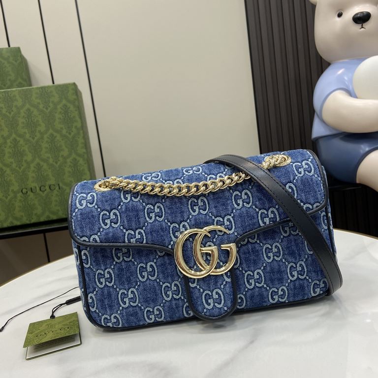 .   With full set of original green box packaging   [New] GG Marmont Collection Denim Small Shoulder Bag. This piece is from the Gucci Lido collection, inspired by the summer flavor and beach clubs of the Italian coast. 