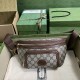 .   Comes with a full set of original green box packaging   GGG Large Fanny Pack. This large fanny pack is made of classic beige and ebony GG Supreme canvas, echoing the timeless design of the new luggage collection. Thi