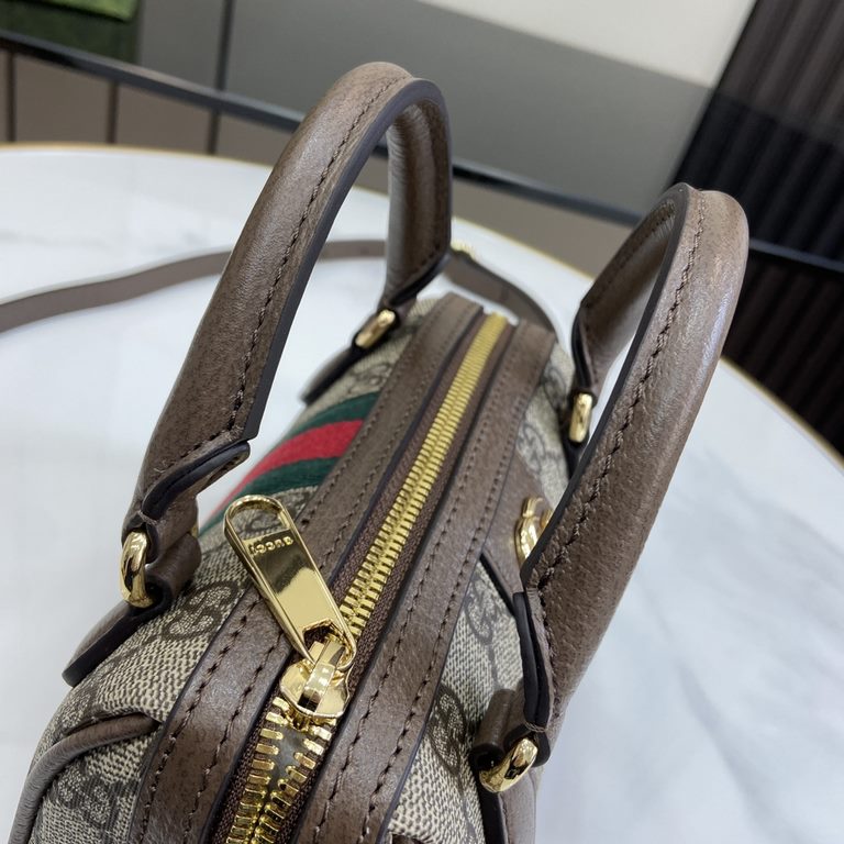 .   With full set of original green box packaging   [New] Ophidia Collection Mini Handbag. This Boston mini handbag is a dazzling addition to the Ophidia collection. Crafted in beige and brown GG Supreme canvas, it featu