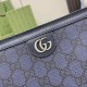 .   Packaged in the original green box   Ophidia GG Clutch Bag. The Ophidia collection is an eye-catching fusion of Gucci's heritage and contemporary design. Crafted in gray and blue GG Supreme canvas, the clutch is ador