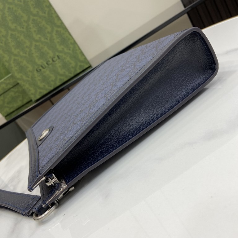 .   Packaged in the original green box   Ophidia GG Clutch Bag. The Ophidia collection is an eye-catching fusion of Gucci's heritage and contemporary design. Crafted in gray and blue GG Supreme canvas, the clutch is ador