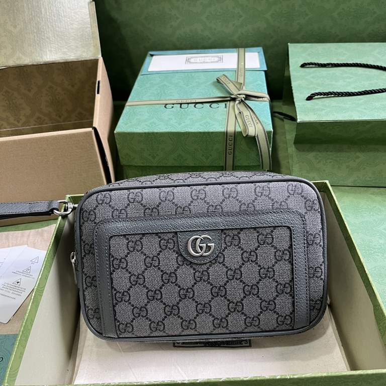 .   Packaged in the original green box   Ophidia GG Clutch Bag. The Ophidia collection blends the best of Gucci's heritage with modern design to create an eye-catching new piece. Crafted in gray and black GG Supreme canv