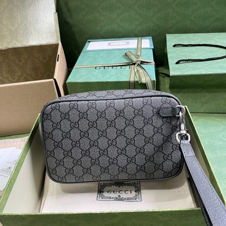 .   Packaged in the original green box   Ophidia GG Clutch Bag. The Ophidia collection blends the best of Gucci's heritage with modern design to create an eye-catching new piece. Crafted in gray and black GG Supreme canv