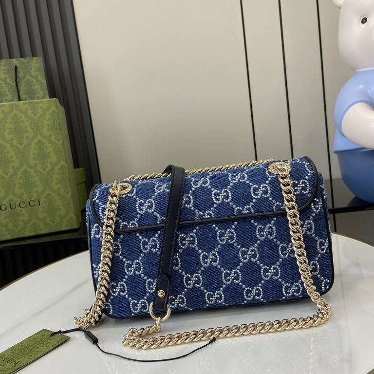 .   With full set of original green box packaging   [New] GG Marmont Collection Denim Small Shoulder Bag. This piece is from the Gucci Lido collection, inspired by the summer flavor and beach clubs of the Italian coast. 