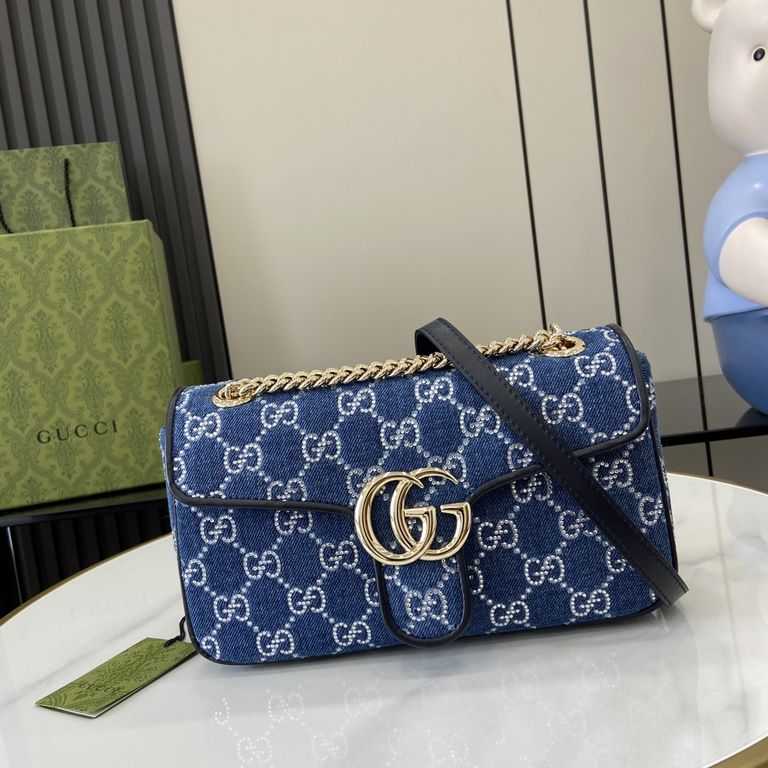 .   With full set of original green box packaging   [New] GG Marmont Collection Denim Small Shoulder Bag. This piece is from the Gucci Lido collection, inspired by the summer flavor and beach clubs of the Italian coast. 