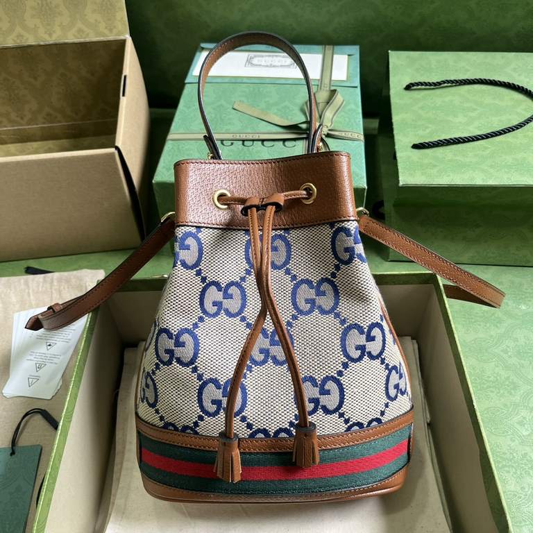 .  Comes with a full set of original green box packaging Ophidia Collection Small GG Bucket Bag.The Ophidia Collection welcomes a new addition to its lineup - the Bucket Bag. Made of GG Supreme canvas with red and green 