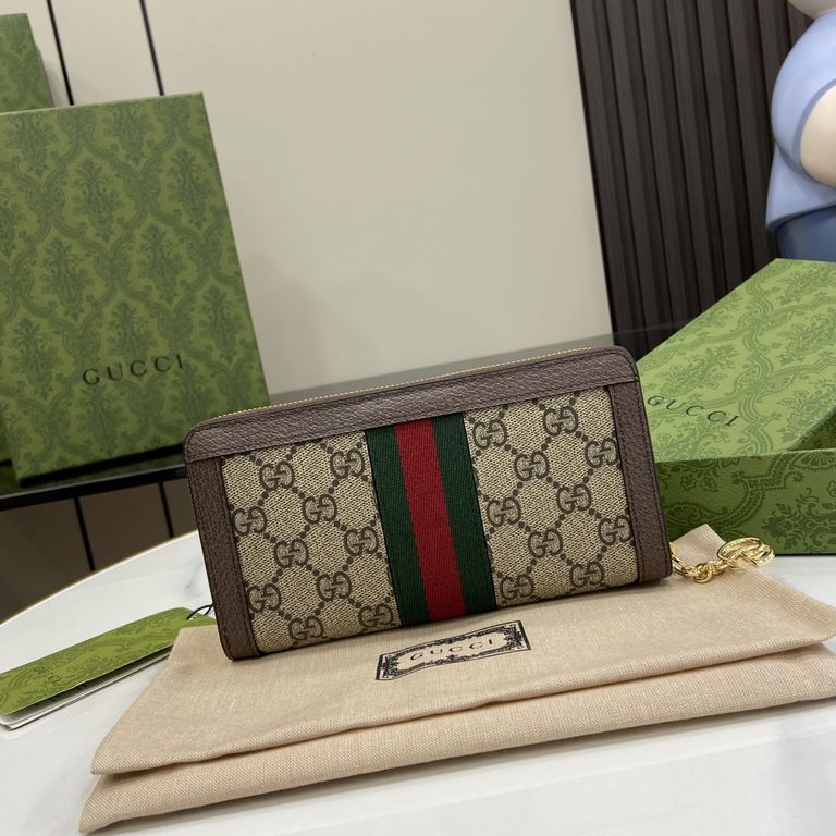 .   Comes with a full set of original green box packaging  Ophidia Collection GG full zipper wallet. Introduced in the 1970s, the GG logo evolved from the early Gucci diamond diamond check pattern that began in the 1930s