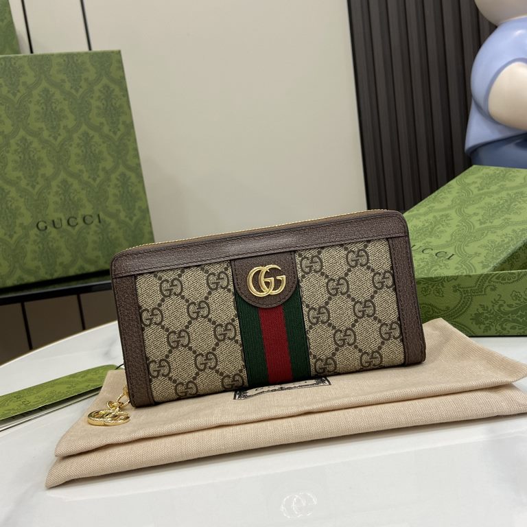 .   Comes with a full set of original green box packaging  Ophidia Collection GG full zipper wallet. Introduced in the 1970s, the GG logo evolved from the early Gucci diamond diamond check pattern that began in the 1930s