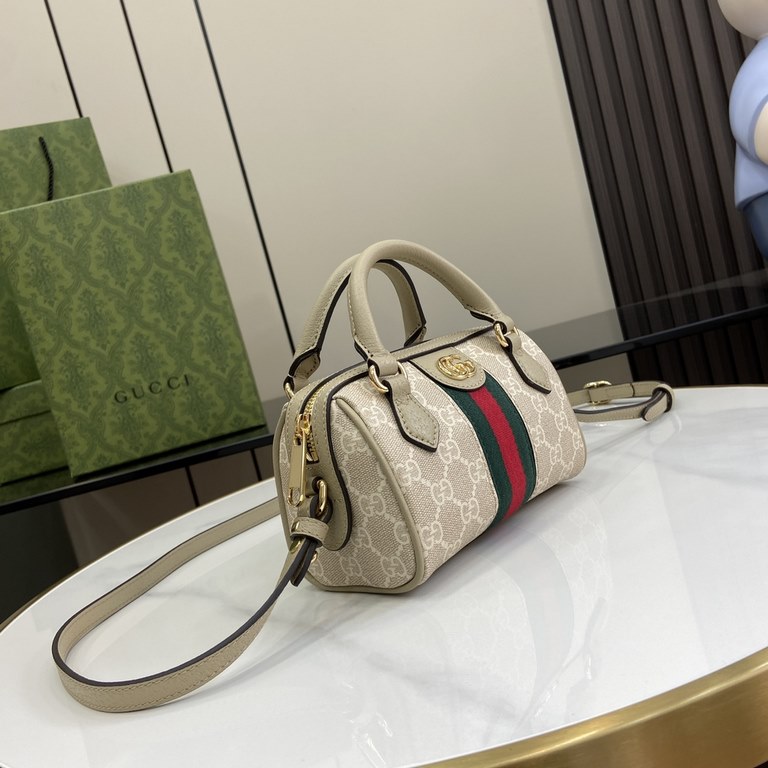 .   With full set of original green box packaging   [New] Ophidia Collection Mini Handbag. This Boston mini handbag is a dazzling addition to the Ophidia collection. Crafted in beige and oatmeal GG Supreme canvas, it fea