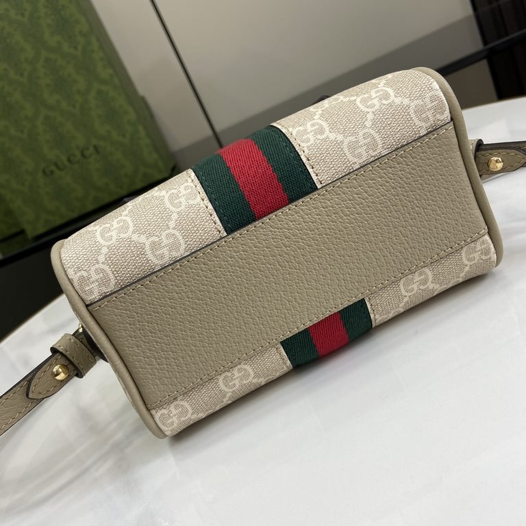 .   With full set of original green box packaging   [New] Ophidia Collection Mini Handbag. This Boston mini handbag is a dazzling addition to the Ophidia collection. Crafted in beige and oatmeal GG Supreme canvas, it fea