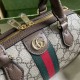 .   With a full set of original green box packaging  Ophidia Collection GG Mini Tote Bag. An iconic piece of the brand, GG Supreme canvas has become a signature fabric in the world of Gucci design. The fabric has been fe