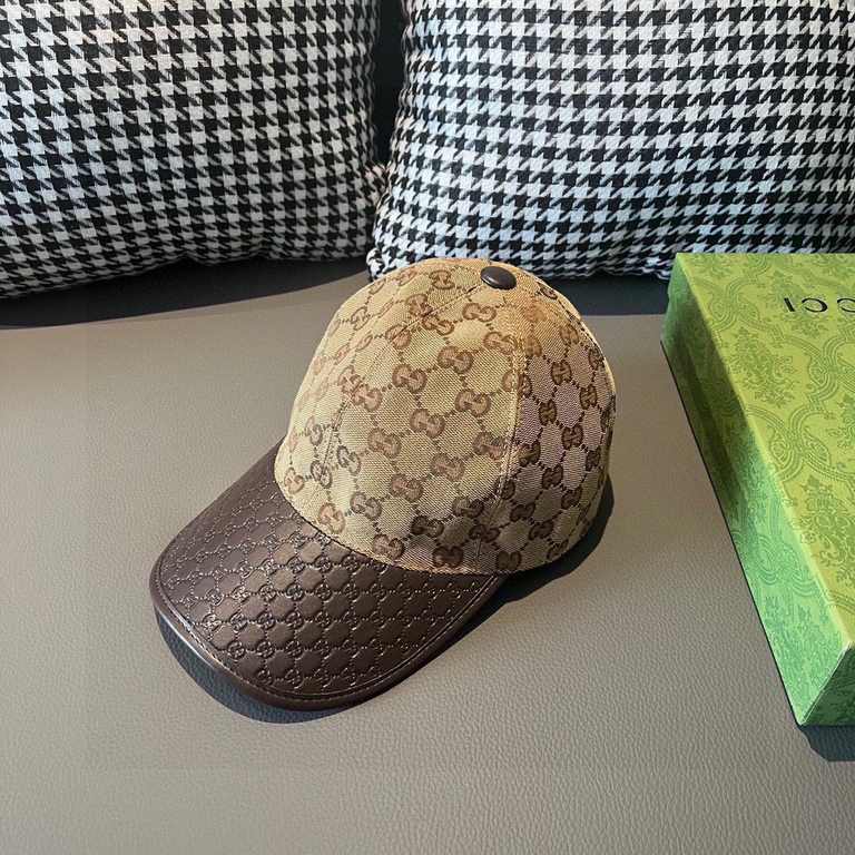 With box cloth bag, Gucci (Gucci) classic original single baseball cap, small double G cowhide splicing, 11 open mold ordering, superb quality! Brim head layer cowhide embossing, excellent quality! Basic head circumferen