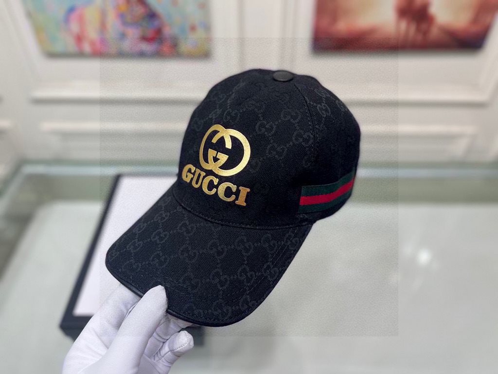 With box cloth bag, Gucci (Gucci) original single baseball cap, stamping double G, 11 open mold customized, the highest version, the original canvas material   head layer cowhide, cotton lining, light and breathable, phy