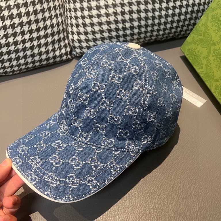 With box cloth bag, Gucci (Gucci) classic original single baseball cap, double G denim jacquard, retro design, counter 11 open mold order! Original denim fabric   head layer cowhide, lightweight and breathable! In-kind s