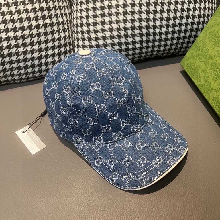 With box cloth bag, Gucci (Gucci) classic original single baseball cap, double G denim jacquard, retro design, counter 11 open mold order! Original denim fabric   head layer cowhide, lightweight and breathable! In-kind s