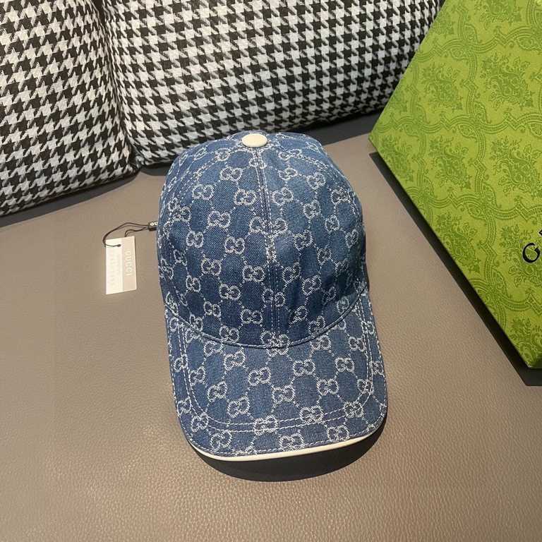 With box cloth bag, Gucci (Gucci) classic original single baseball cap, double G denim jacquard, retro design, counter 11 open mold order! Original denim fabric   head layer cowhide, lightweight and breathable! In-kind s