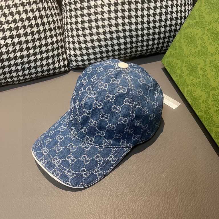 With box cloth bag, Gucci (Gucci) classic original single baseball cap, double G denim jacquard, retro design, counter 11 open mold order! Original denim fabric   head layer cowhide, lightweight and breathable! In-kind s