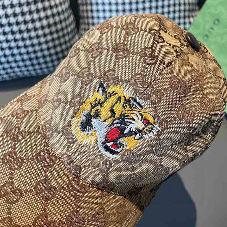 With box bag, Gucci (Gucci) new original single baseball cap, tiger head embroidery, 11 open mold customized, heavy embroidery, details comparable to the counter, the original canvas material   head cowhide, the quality 